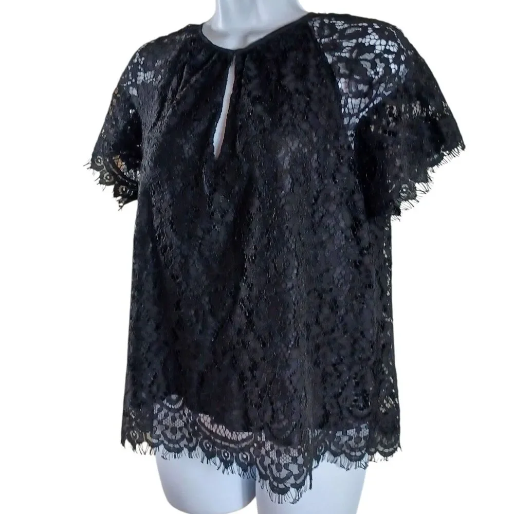 NWT J.Crew XS Black Lace Dark Feminine Sheer Sleeve Top Whimsigoth Romantic Chic